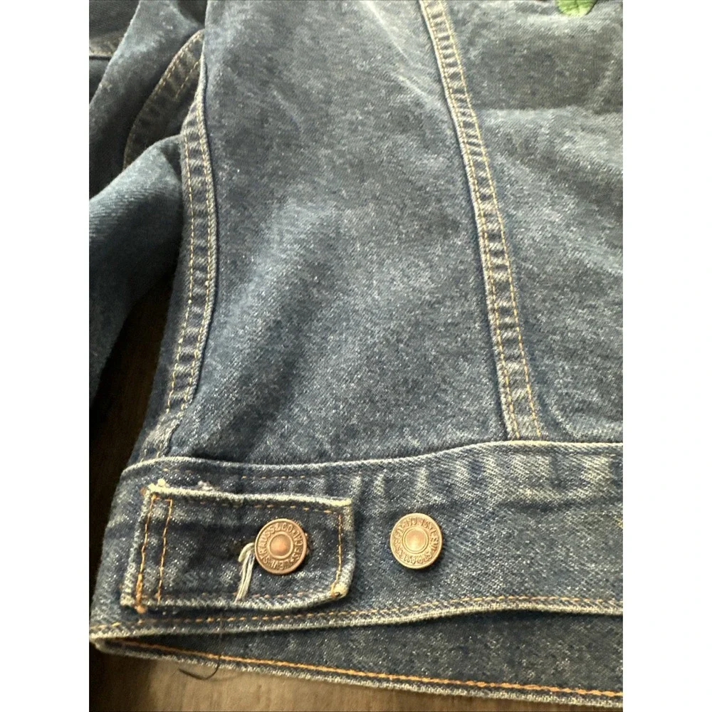 Vintage 1970s Levi's 70505 Trucker Jacket Hand Embroidered Parrot Size 44 Rare